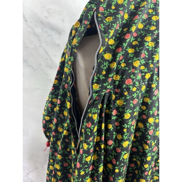 vintage 70s 60s Ditsy Floral Prairie Dress Long Sz M Cottagecore Metal Talon Zip - Picture 3 of 16